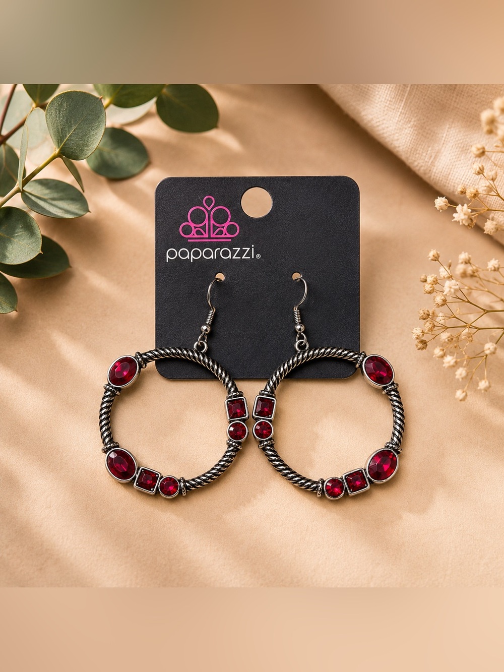 17. NWT Paparazzi Red Rhinestone Hoop Earrings